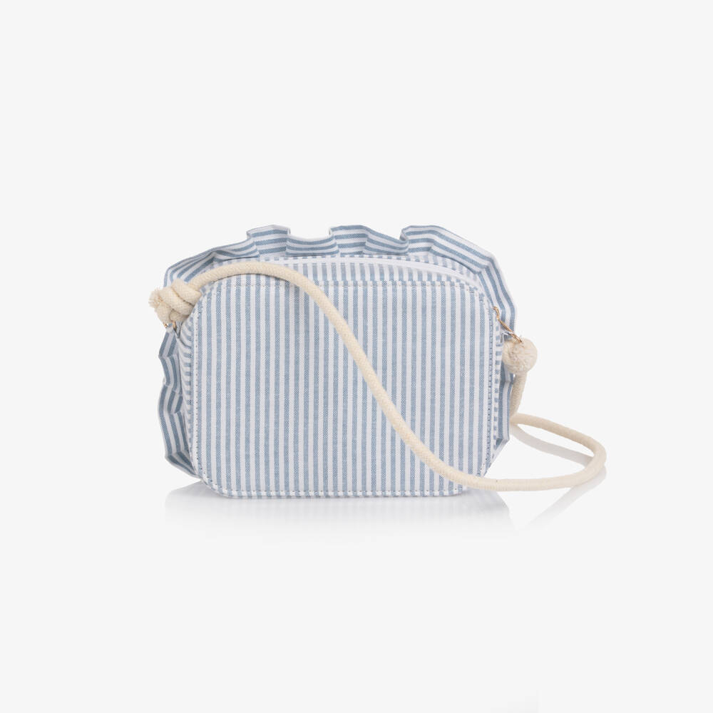Mimi & Lula-Girls White & Blue Striped Bag with Cherry Motif (17cm) | Childrensalon