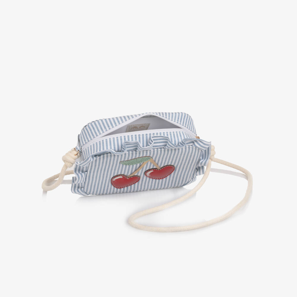 Mimi & Lula-Girls White & Blue Striped Bag with Cherry Motif (17cm) | Childrensalon