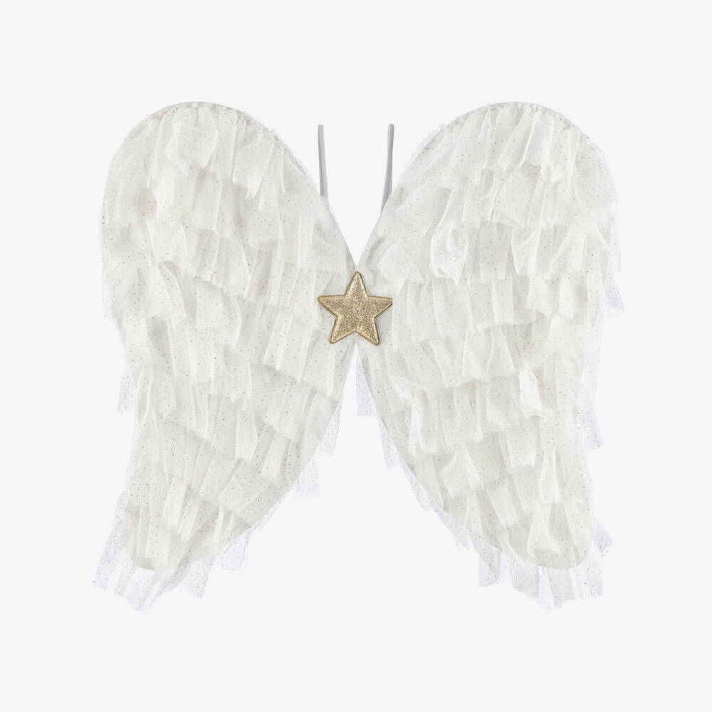 Mimi & Lula-Girls White Tulle & Gold Glitter Angel Wings | Childrensalon