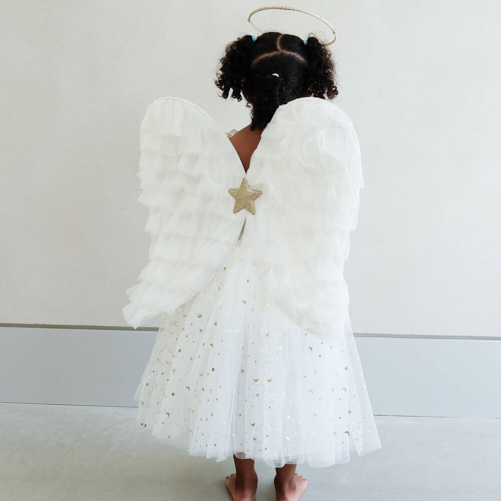 Mimi & Lula-Girls White Tulle & Gold Glitter Angel Wings | Childrensalon