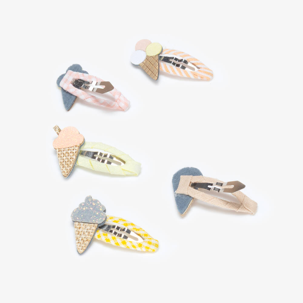 Mimi & Lula-Girls Yellow & Pink Ice Cream Hair Clips (5 Pack) | Childrensalon