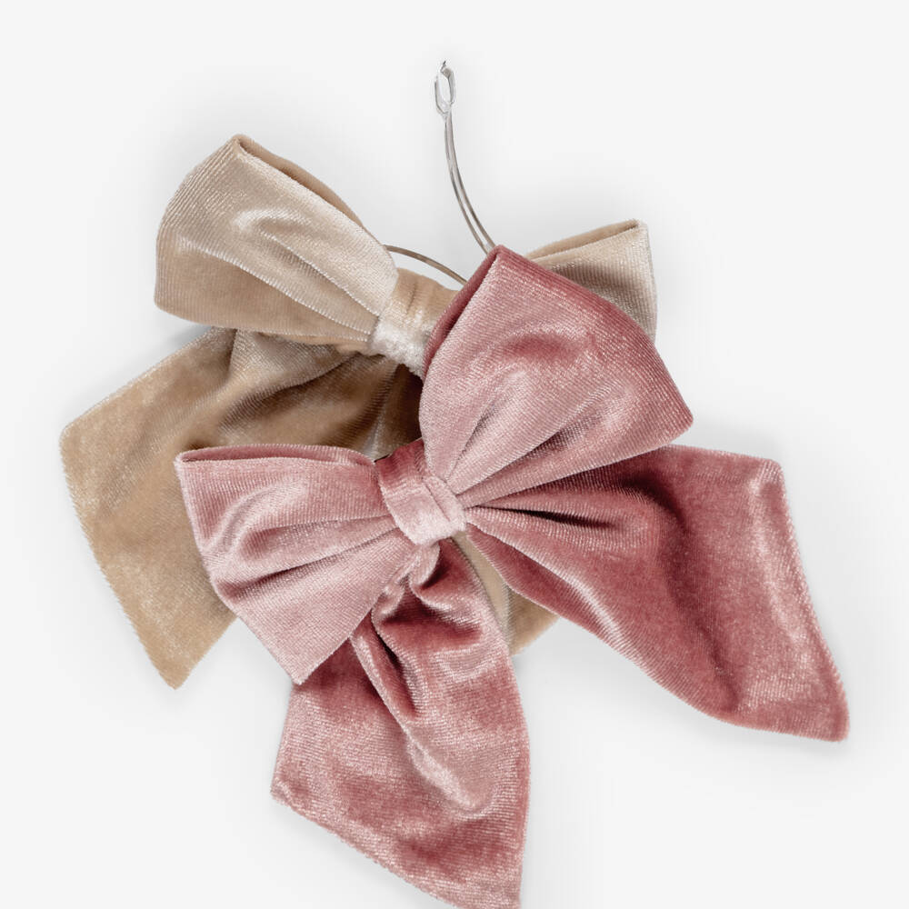 Mimi & Lula-Pink & Beige Velvet Large Bow Clips (11cm) | Childrensalon