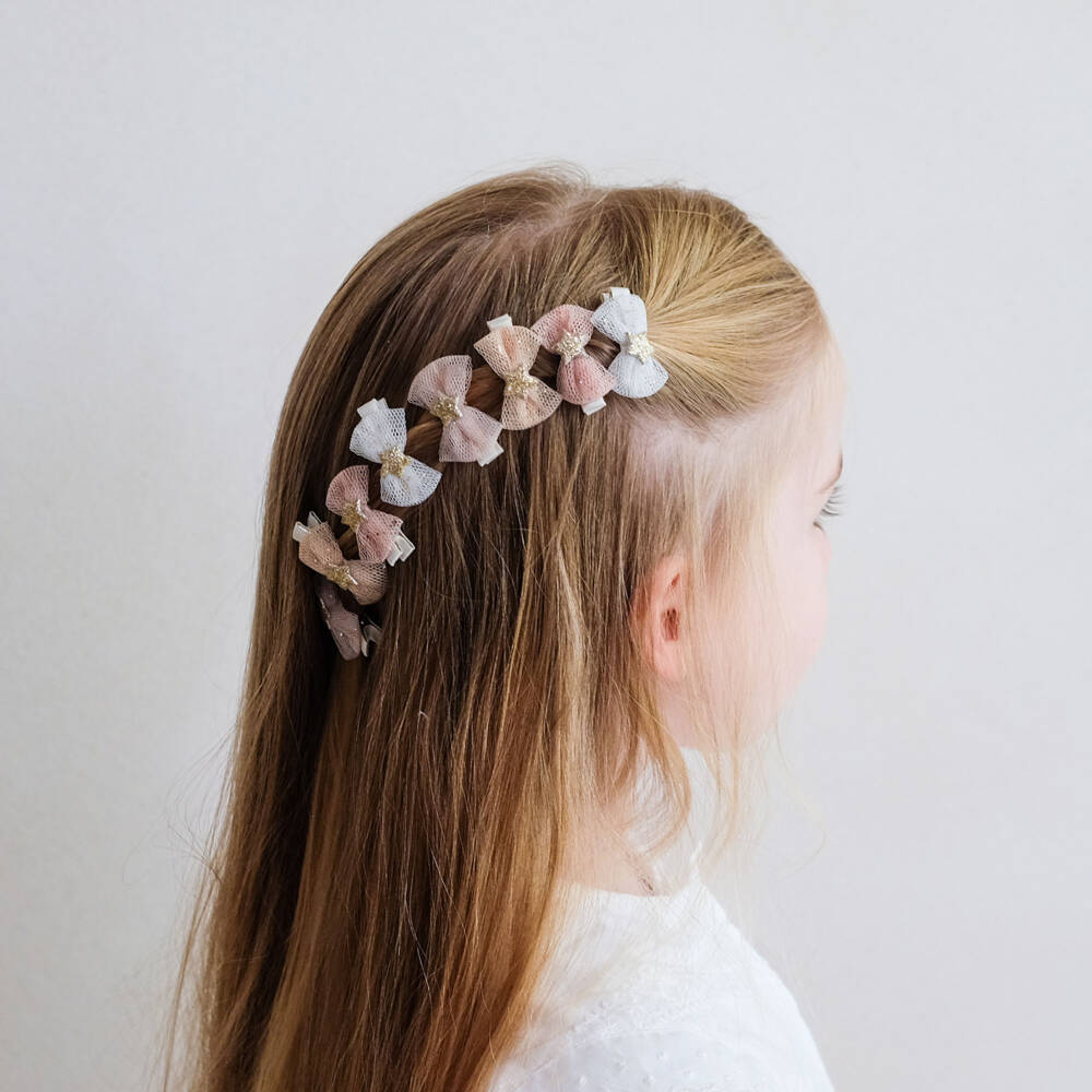 Mimi & Lula-Pink Tulle Bow Mini Hair Clips (8 pack) | Childrensalon