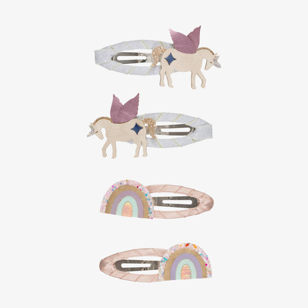 Mimi & Lula-Pink Unicorn & Rainbow Hair Clips (4 Pack) | Childrensalon