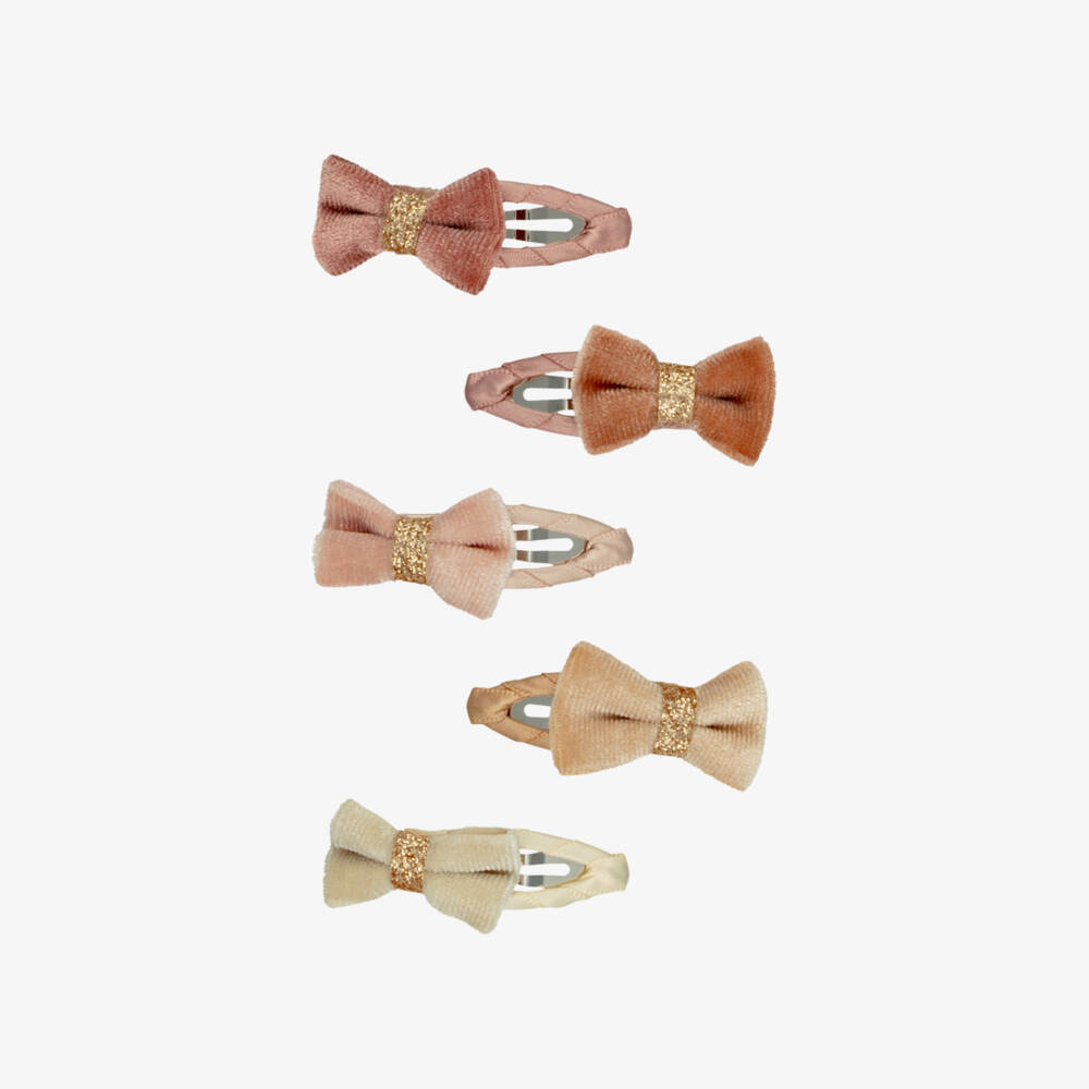Mimi & Lula-Pink Velvet Bow Mini Hair Clips (5 pack) | Childrensalon