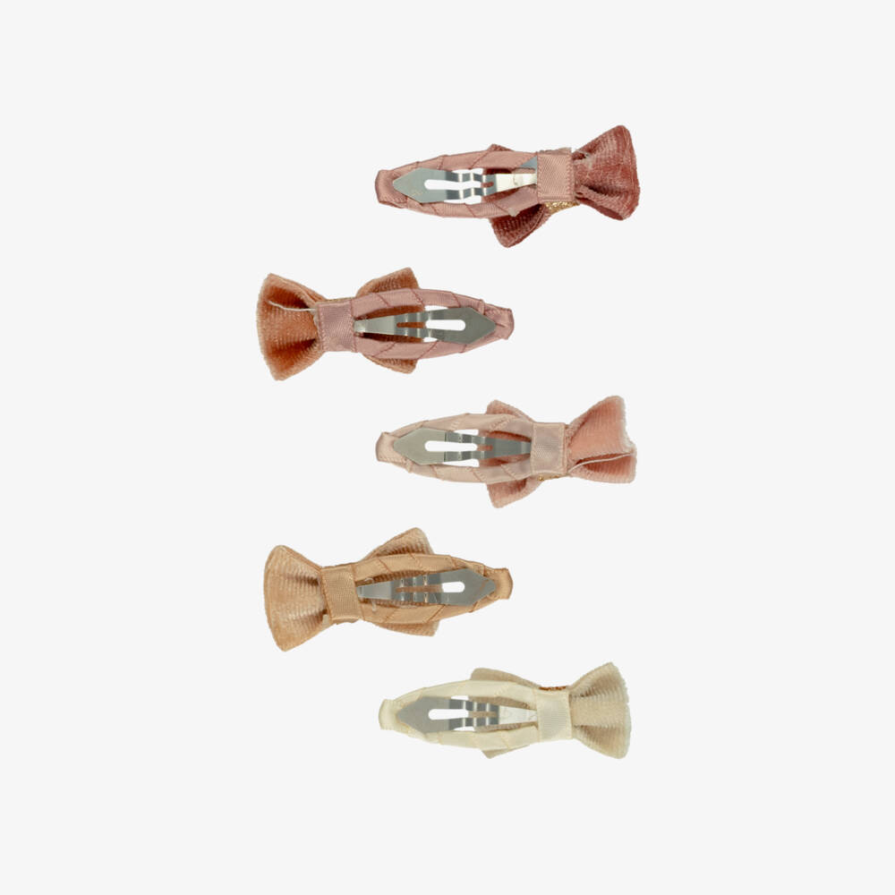 Mimi & Lula-Pink Velvet Bow Mini Hair Clips (5 pack) | Childrensalon