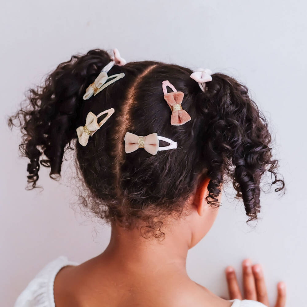 Mimi & Lula-Pink Velvet Bow Mini Hair Clips (5 pack) | Childrensalon