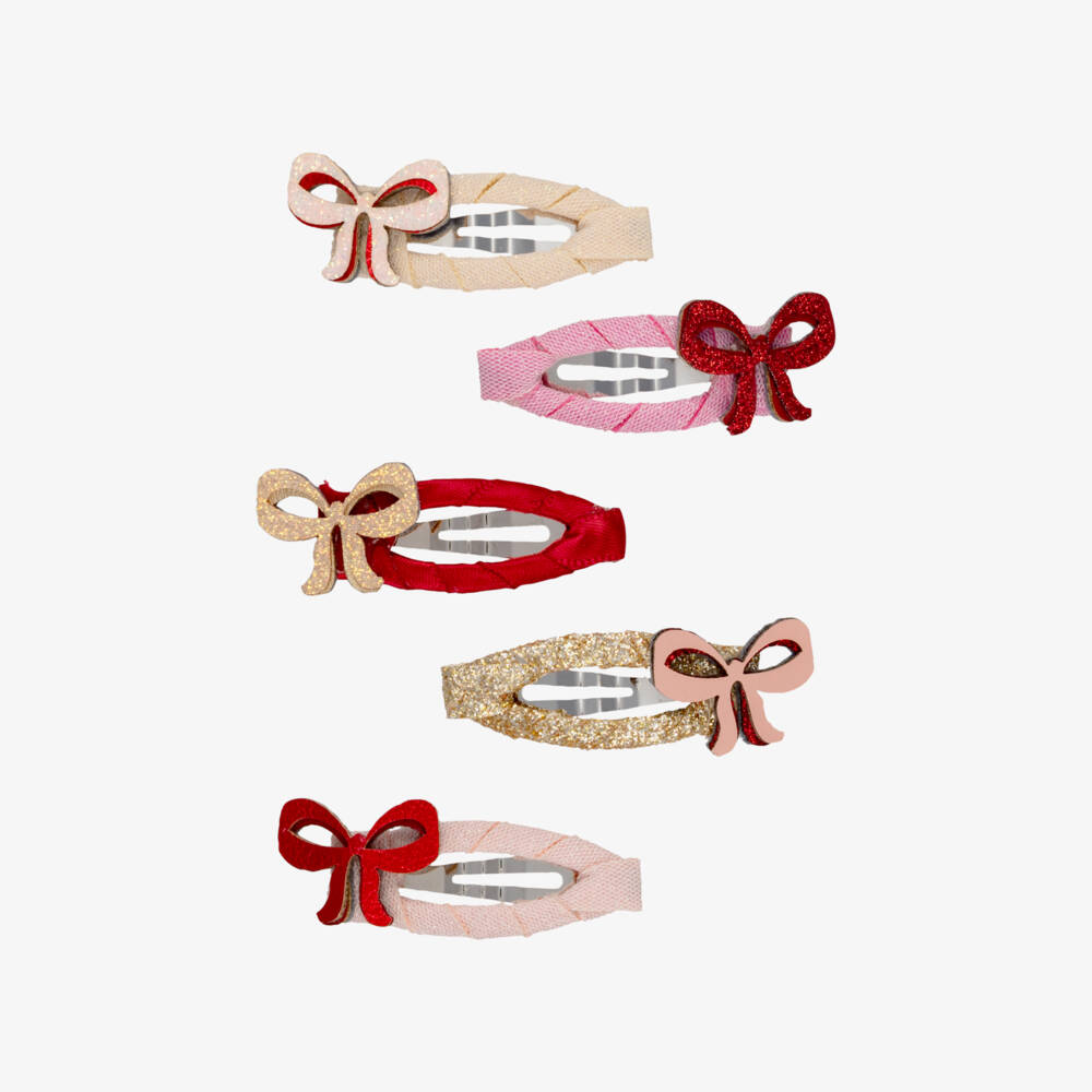Mimi & Lula-Red & Pink Sparkly Bow Hair Clips (5 pack) | Childrensalon