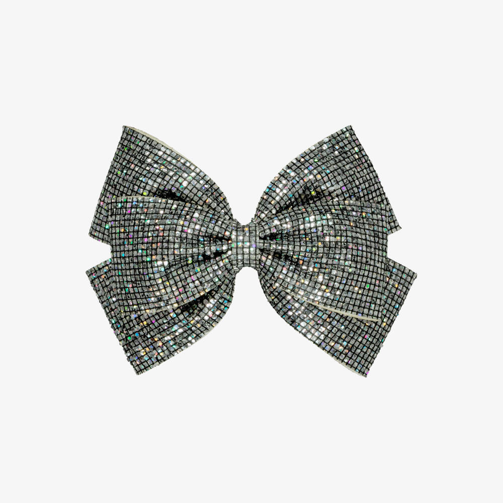 Mimi & Lula-Silver Sparkle Bow Hair Clip (14cm) | Childrensalon