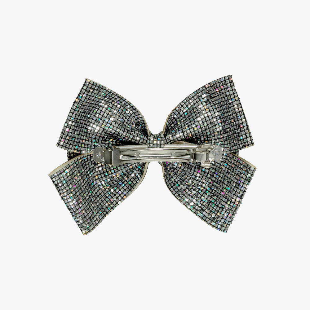 Mimi & Lula-Silver Sparkle Bow Hair Clip (14cm) | Childrensalon