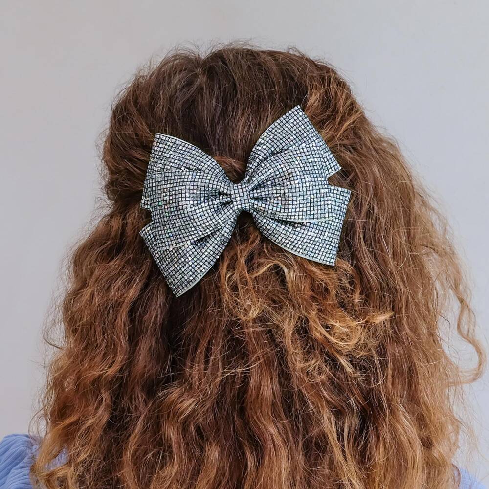 Mimi & Lula-Silver Sparkle Bow Hair Clip (14cm) | Childrensalon