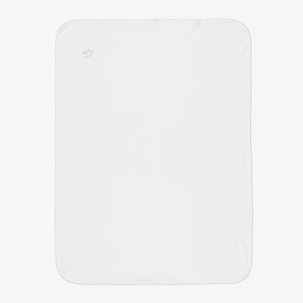 Mini-la-Mode-Baby Boys White Pima Cotton Blanket with Rocking Horse | Childrensalon