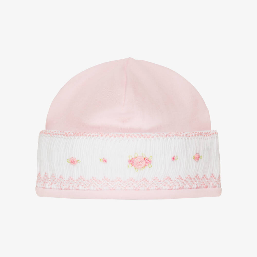 Mini-la-Mode-Baby Girls Pink Pima Cotton Hat with Rose Embroidery | Childrensalon