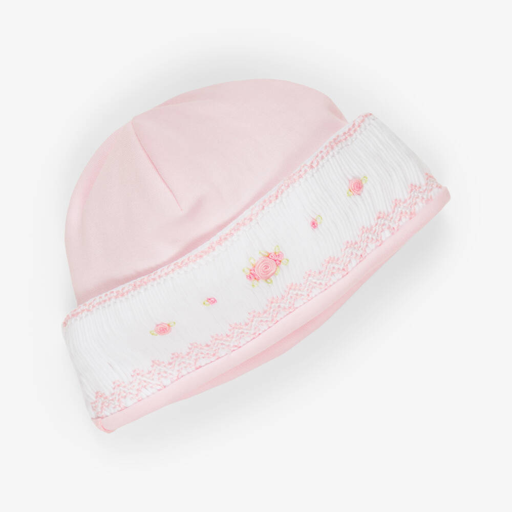 Mini-la-Mode-Baby Girls Pink Pima Cotton Hat with Rose Embroidery | Childrensalon