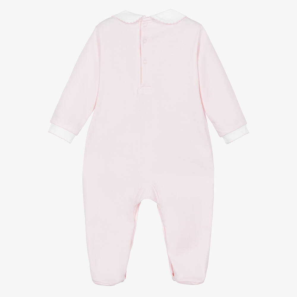 Mini-la-Mode-Baby Girls Pink Pima Cotton Smocked Rosebud Babygrow | Childrensalon