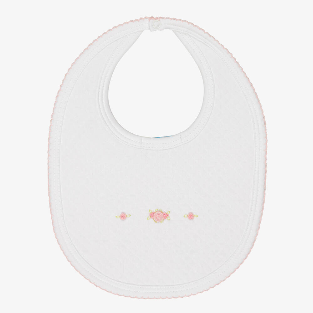 Mini-la-Mode-Baby Girls White Pima Cotton Bib with Rose Embroidery | Childrensalon