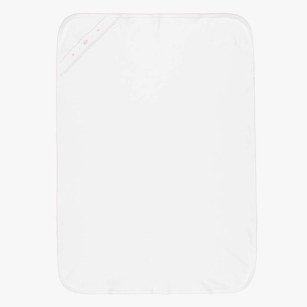 Mini-la-Mode-Baby Girls White Pima Cotton Blanket with Smocking | Childrensalon
