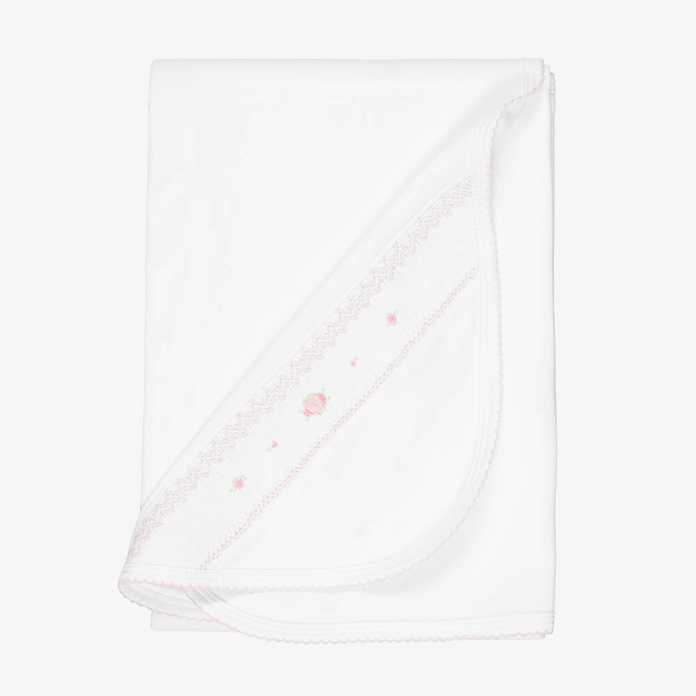 Mini-la-Mode-Baby Girls White Pima Cotton Blanket with Smocking | Childrensalon