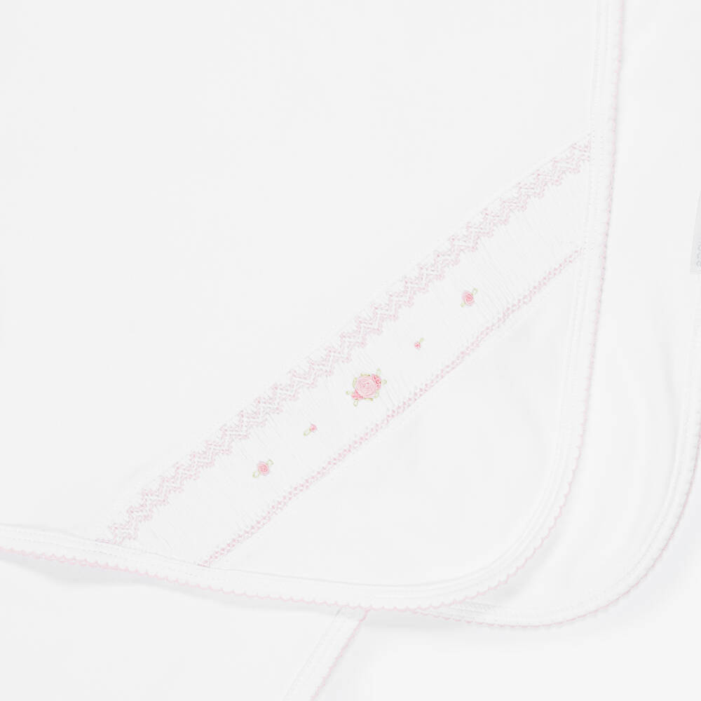 Mini-la-Mode-Baby Girls White Pima Cotton Blanket with Smocking | Childrensalon