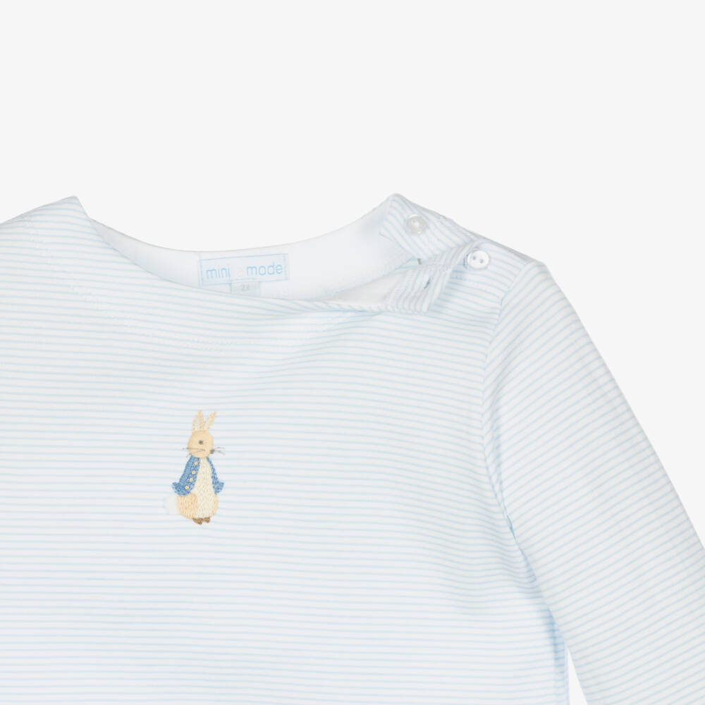 Mini-la-Mode-Boys Blue Stripe Pima Cotton Pyjamas with Peter Rabbit | Childrensalon