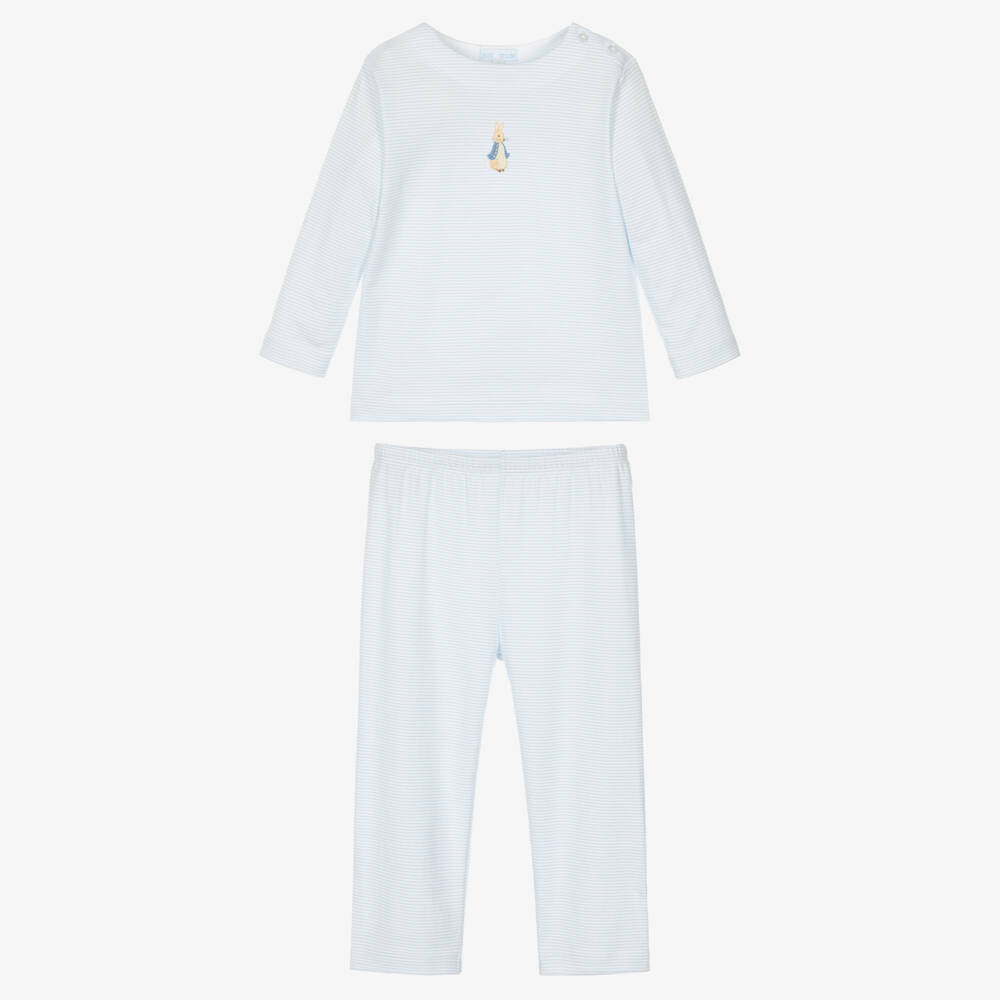 Mini-la-Mode-Boys Blue Stripe Pima Cotton Pyjamas with Peter Rabbit | Childrensalon