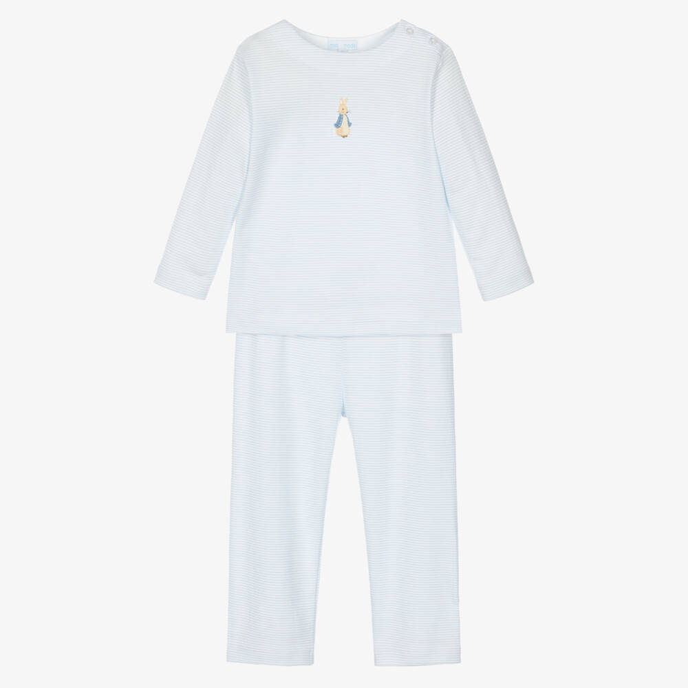 Mini-la-Mode-Boys Blue Stripe Pima Cotton Pyjamas with Peter Rabbit | Childrensalon