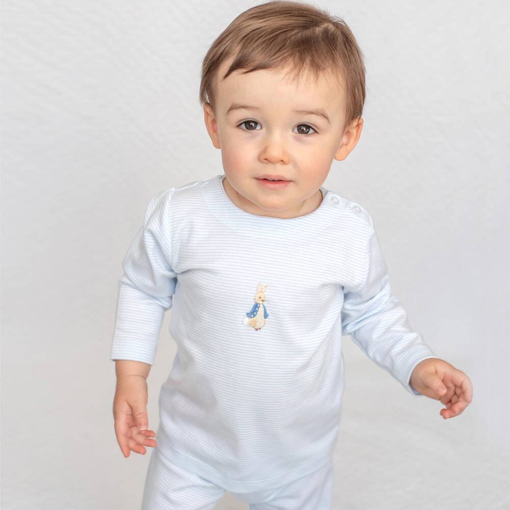 Mini-la-Mode-بيجاما قطن بيما مقلم لون أزرق للأولاد | Childrensalon