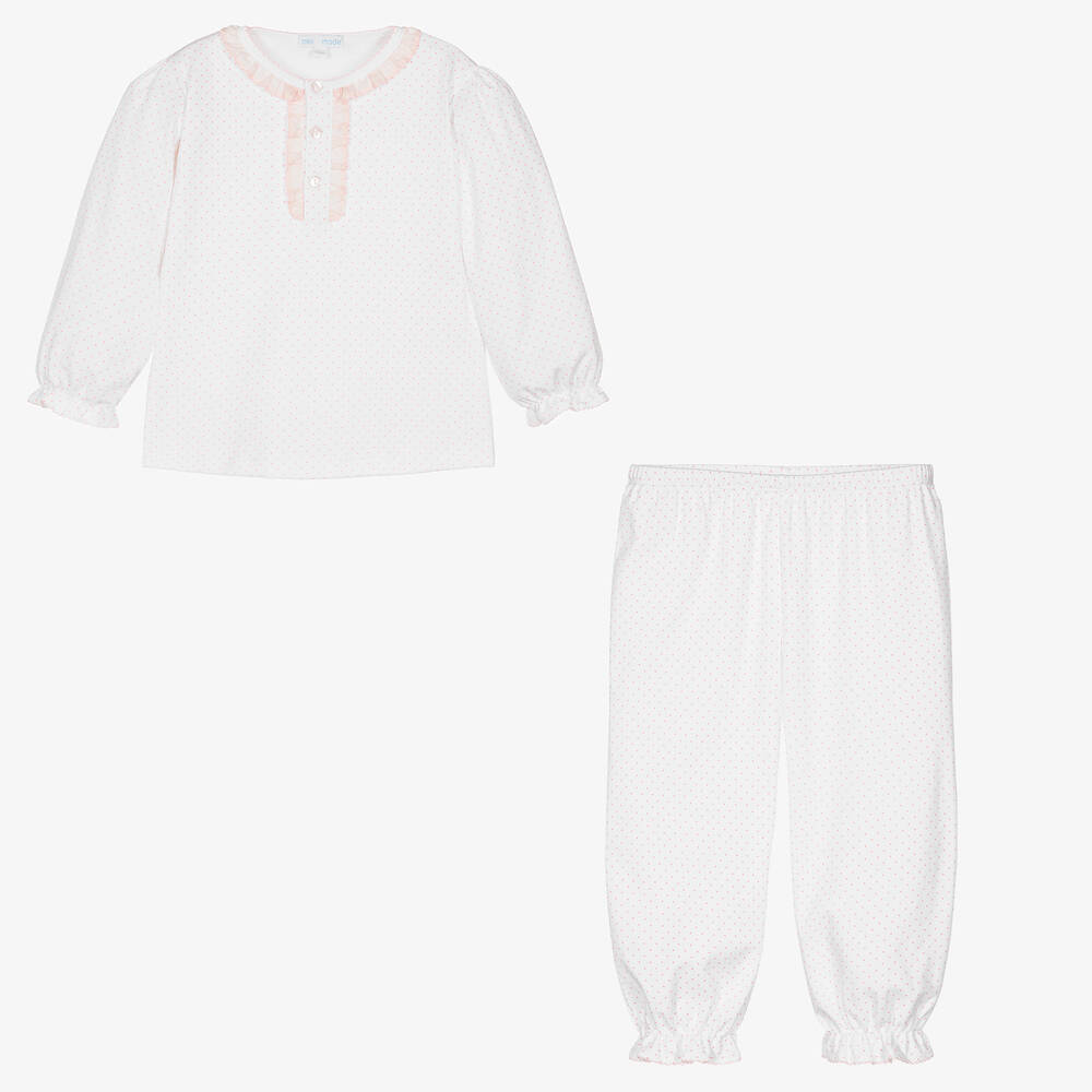 Mini-la-Mode-طقم ملابس منزلية من القطن بلون أبيض للبنات   | Childrensalon