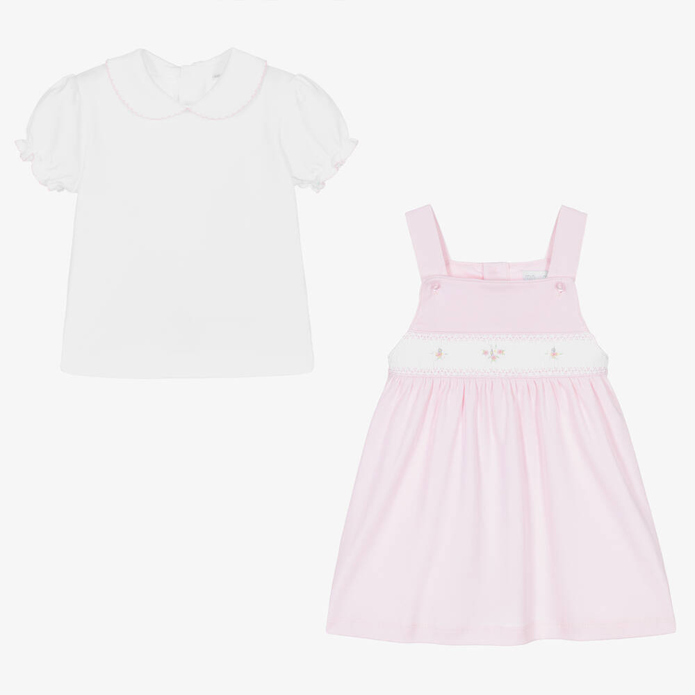 Mini-la-Mode-Розовое платье из хлопка пима с присборенной вышивкой | Childrensalon