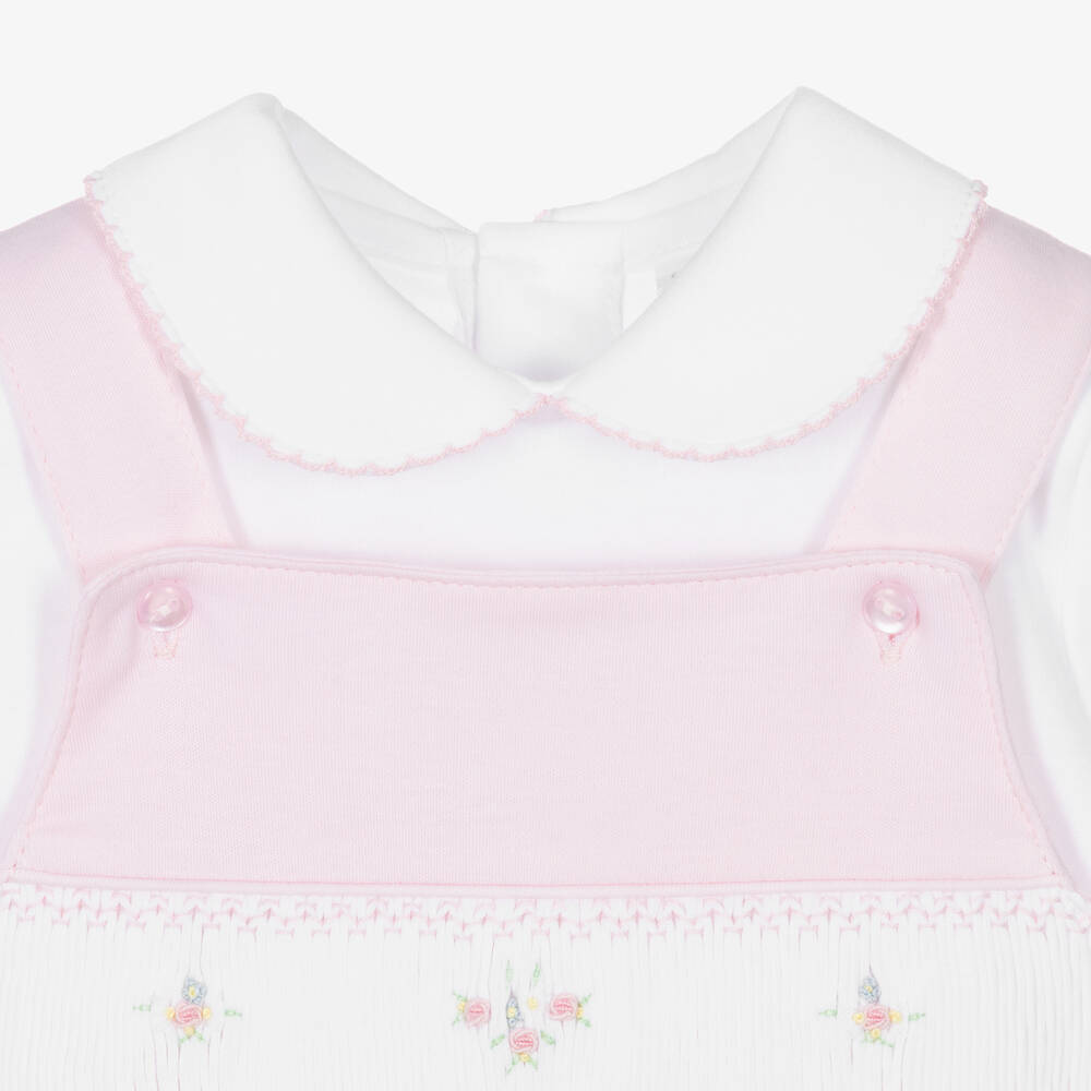 Mini-la-Mode-Розовое платье из хлопка пима с присборенной вышивкой | Childrensalon