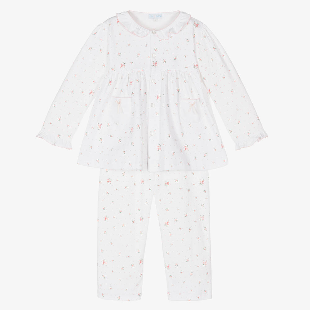 Mini-la-Mode-بيجاما أطفال بناتي قطن بيما لون أبيض | Childrensalon