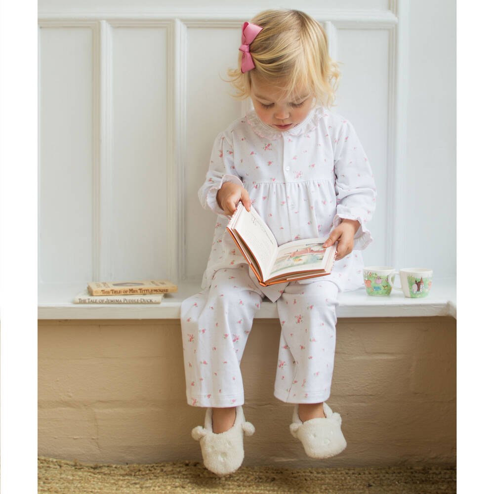 Mini-la-Mode-بيجاما أطفال بناتي قطن بيما لون أبيض | Childrensalon