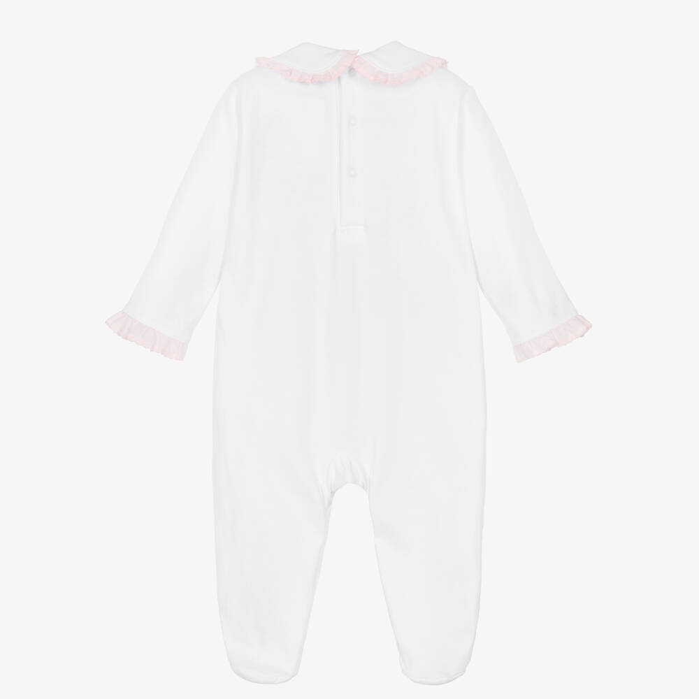 Mini-la-Mode-Girls White Pima Cotton Smocked Babygrow with Rosebuds | Childrensalon