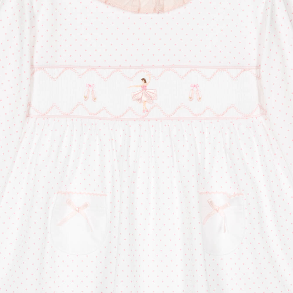 Mini-la-Mode-Girls White Pima Cotton Smocked Ballerina Pyjamas | Childrensalon