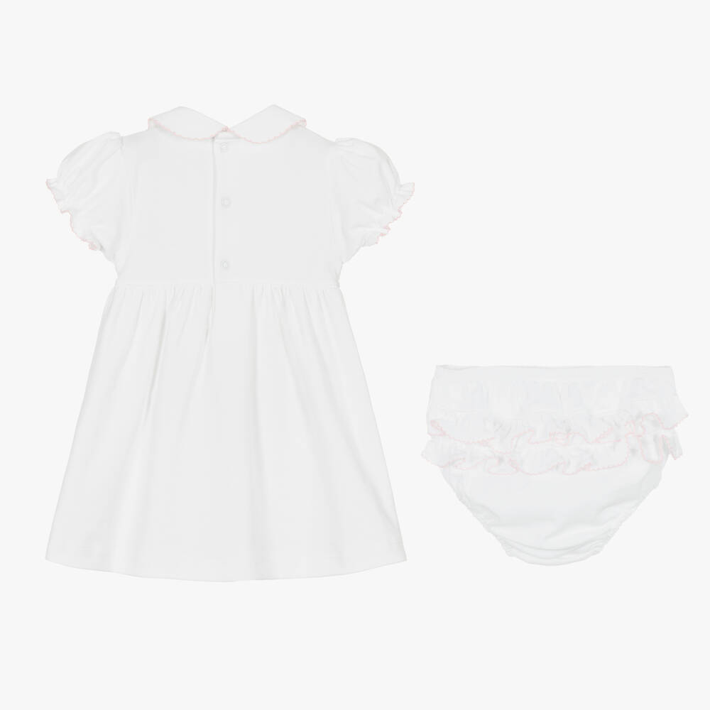 Mini-la-Mode-Белое платье из хлопка пима с присборенной вышивкой | Childrensalon