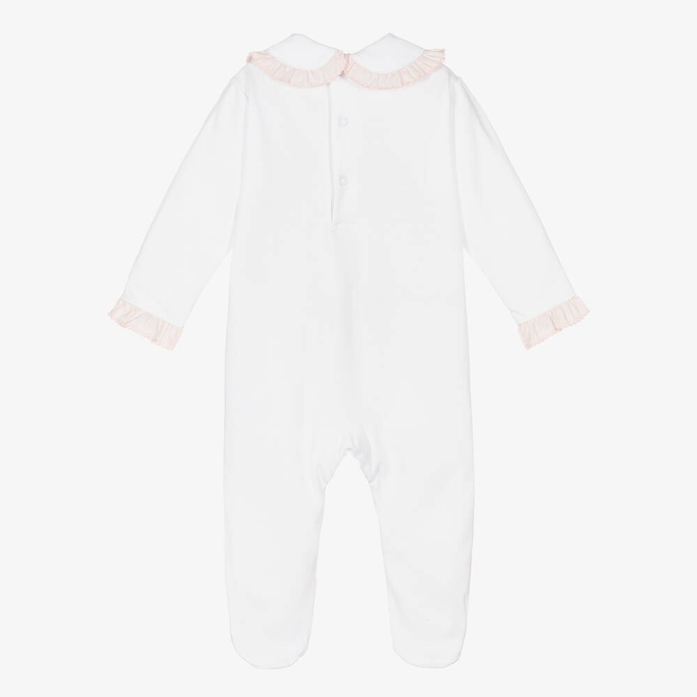 Mini-la-Mode-Girls White & Pink Pima Cotton Babygrow | Childrensalon