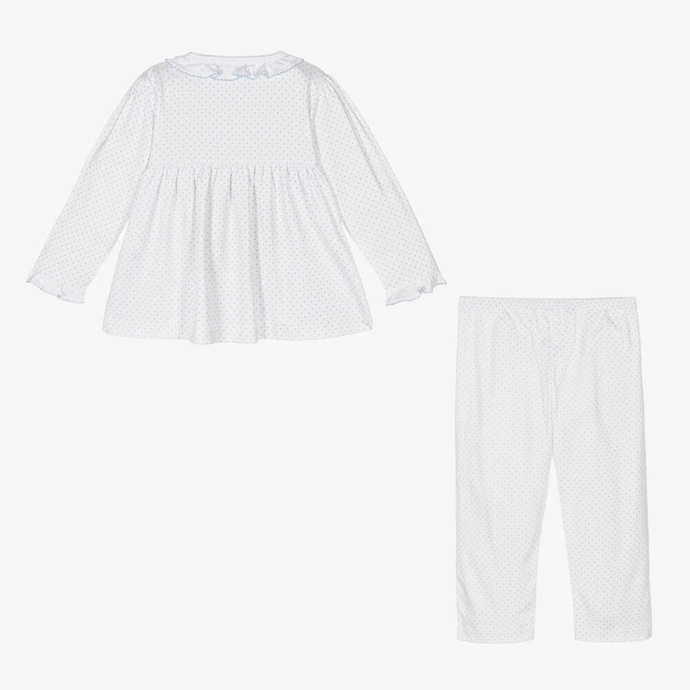 Mini-la-Mode-Белая пижама в горошек из хлопка пима для девочек | Childrensalon