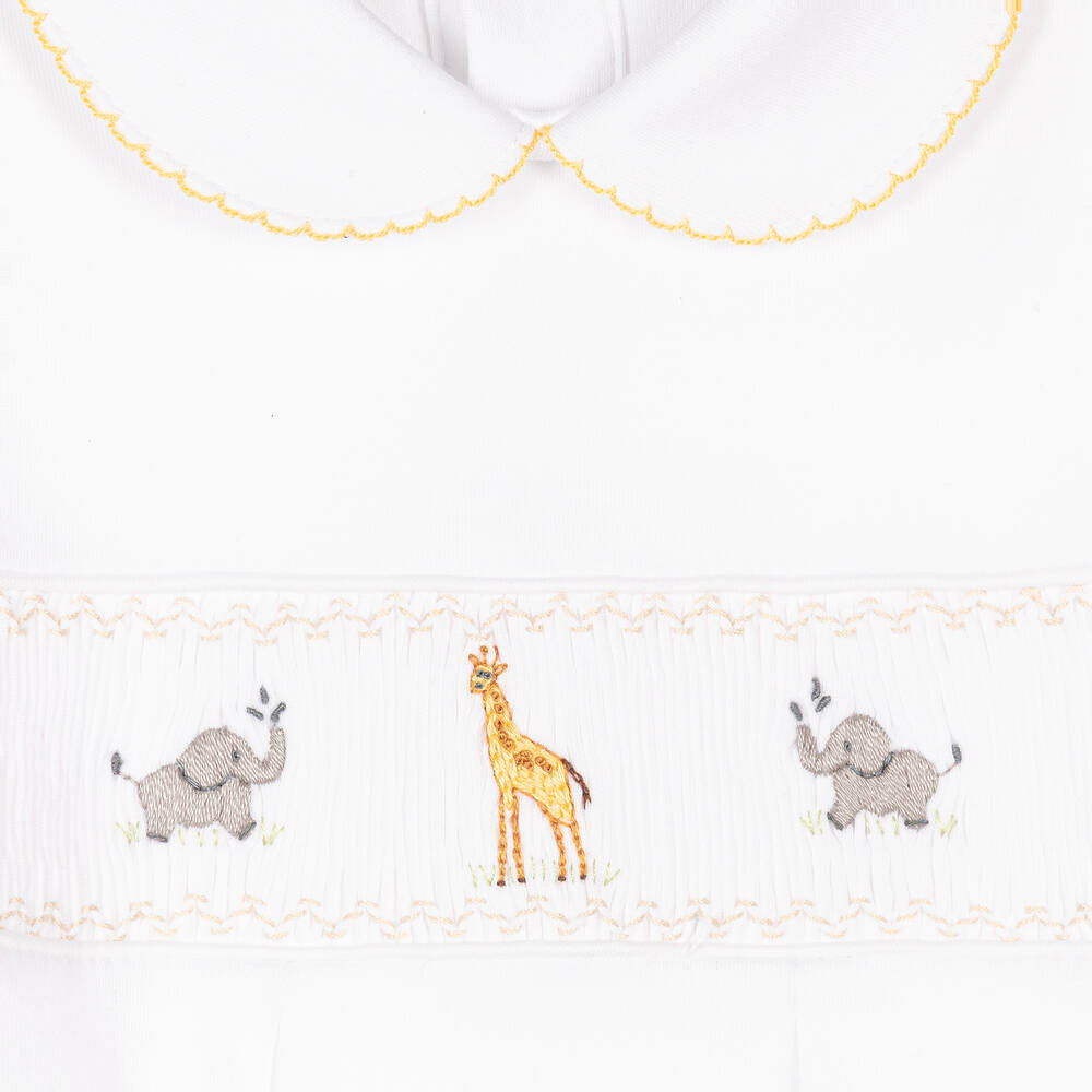 Mini-la-Mode-أفرول بيبي غرو تطريز سموكينغ قطن بيما لون أبيض للأطفال | Childrensalon