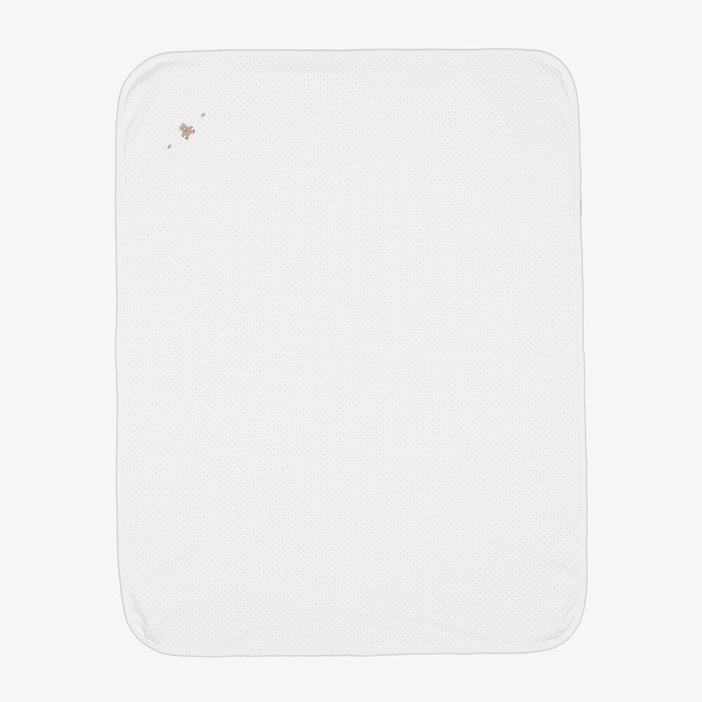 Mini-la-Mode-White & Grey Polka Dot Pima Baby Blanket with Bear (95cm) | Childrensalon