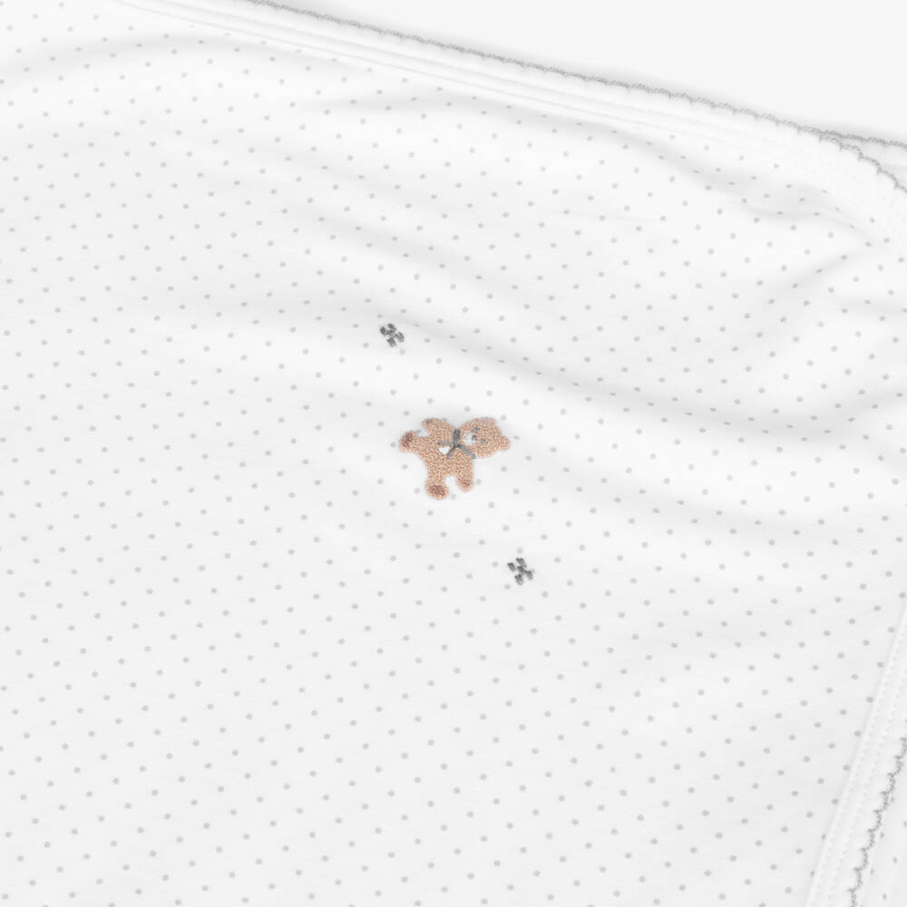 Mini-la-Mode-White & Grey Polka Dot Pima Baby Blanket with Bear (95cm) | Childrensalon