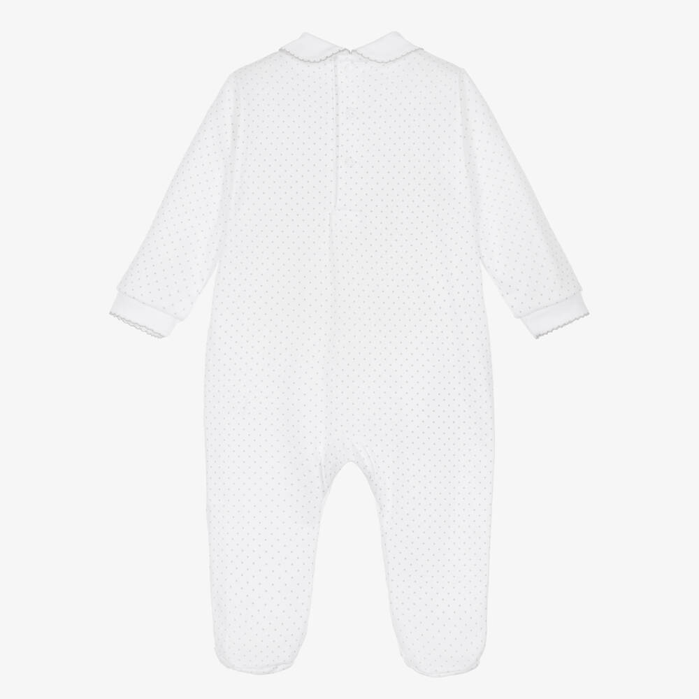 Mini-la-Mode-White & Grey Polka Dot Pima Cotton Babygrow with Teddy Bears | Childrensalon
