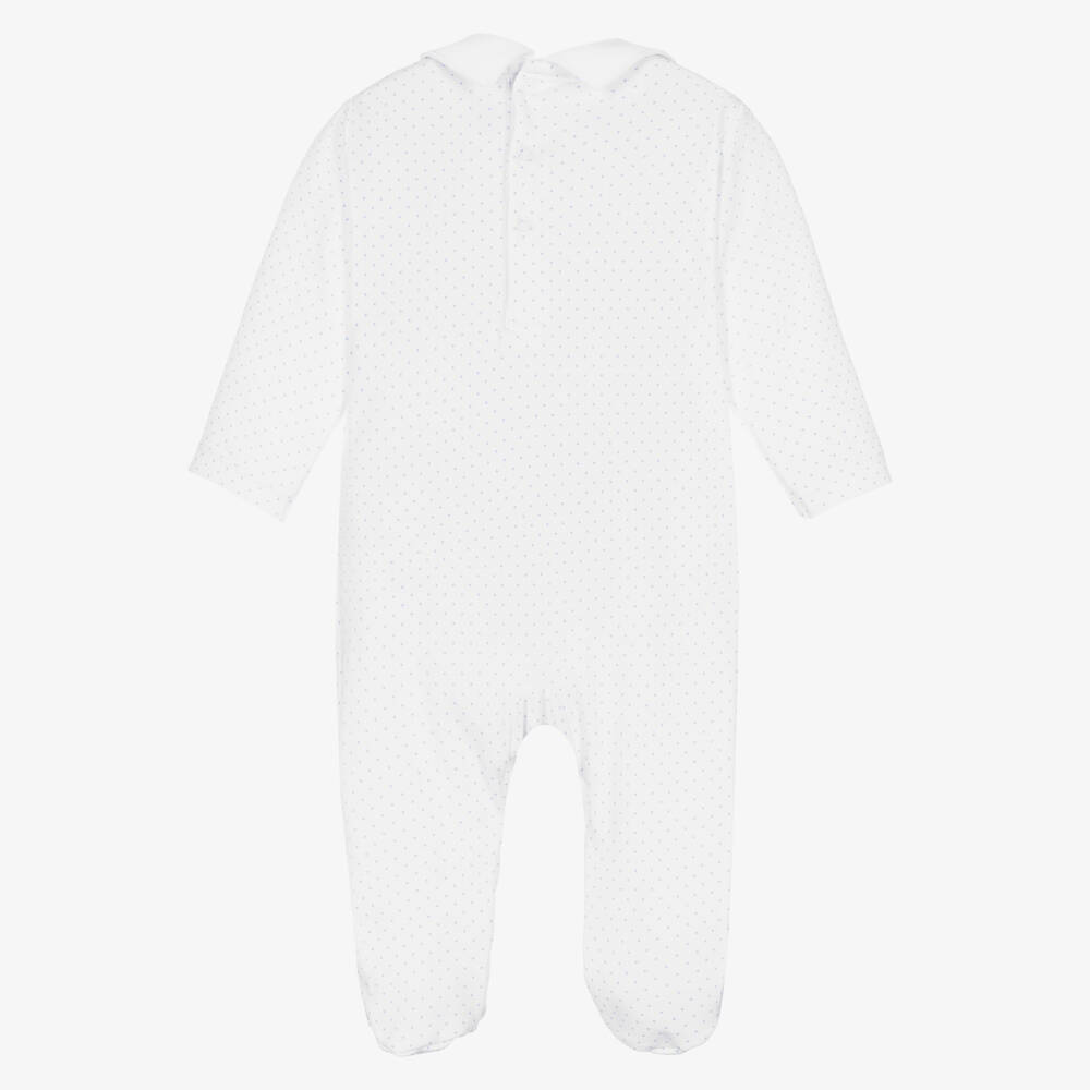 Mini-la-Mode-White Pima Cotton Babygrow With Embroidered Teddies | Childrensalon