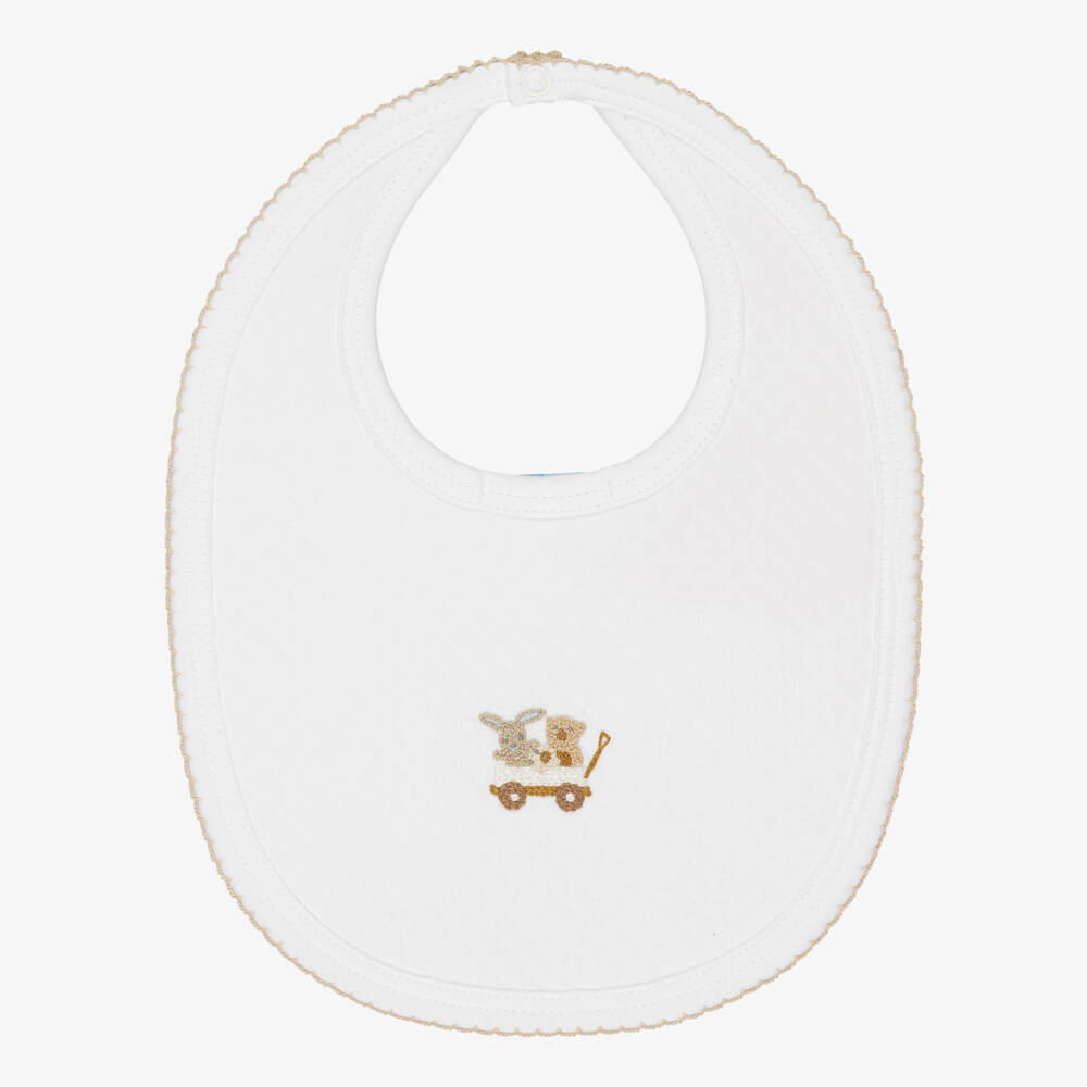 Mini-la-Mode-White Pima Cotton Bib with Toy Cart Motif | Childrensalon