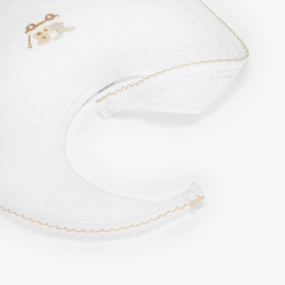 Mini-la-Mode-White Pima Cotton Bib with Toy Cart Motif | Childrensalon