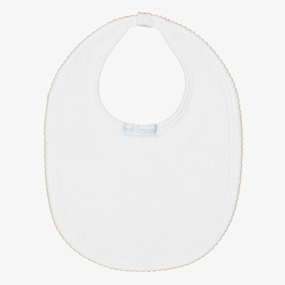Mini-la-Mode-White Pima Cotton Bib with Toy Cart Motif | Childrensalon