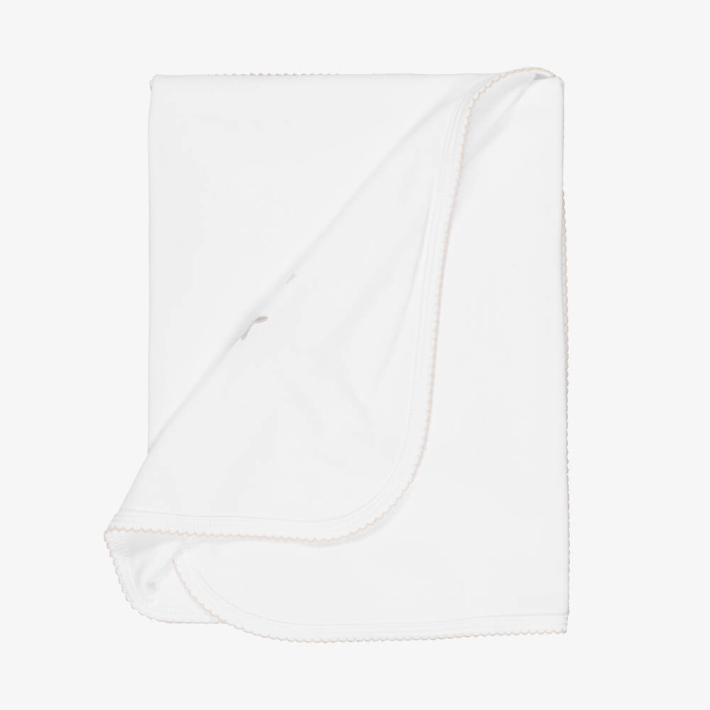 Mini-la-Mode-White Pima Cotton Blanket with Embroidered Toy Cart (95cm) | Childrensalon