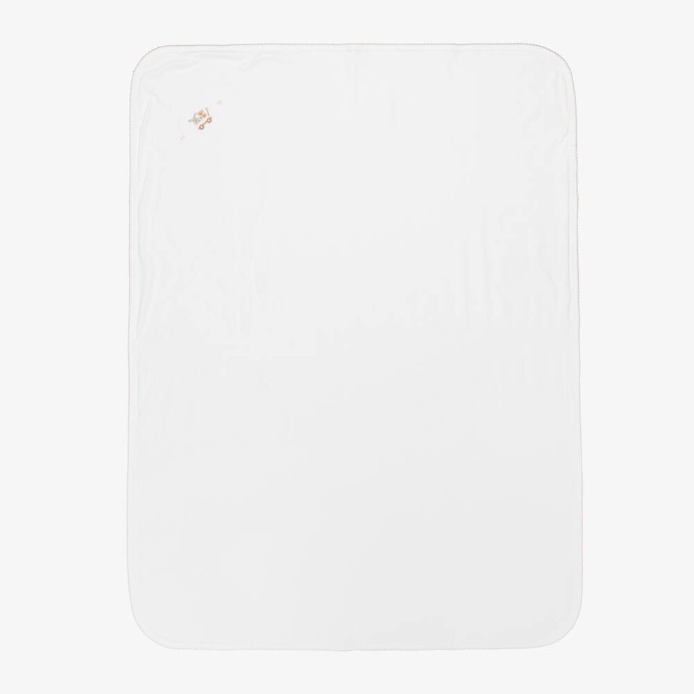 Mini-la-Mode-بطانية قطن بيما لون أبيض مع تطريز عربة ألعاب (95 سم) | Childrensalon