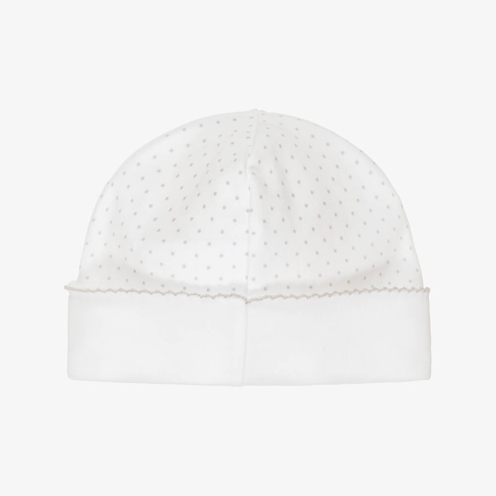 Mini-la-Mode-White Pima Cotton Hat with Teddy Bear Motif | Childrensalon