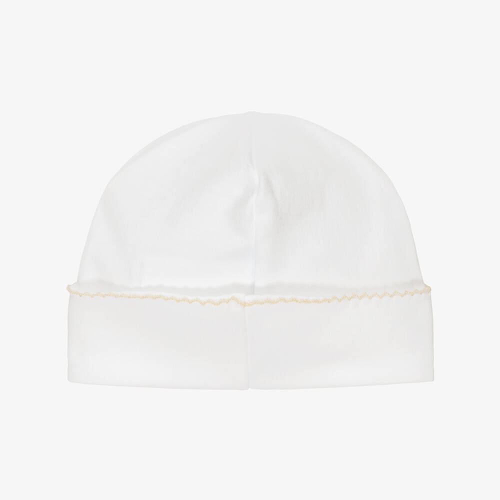 Mini-la-Mode-White Pima Cotton Hat with Toy Cart Motif | Childrensalon