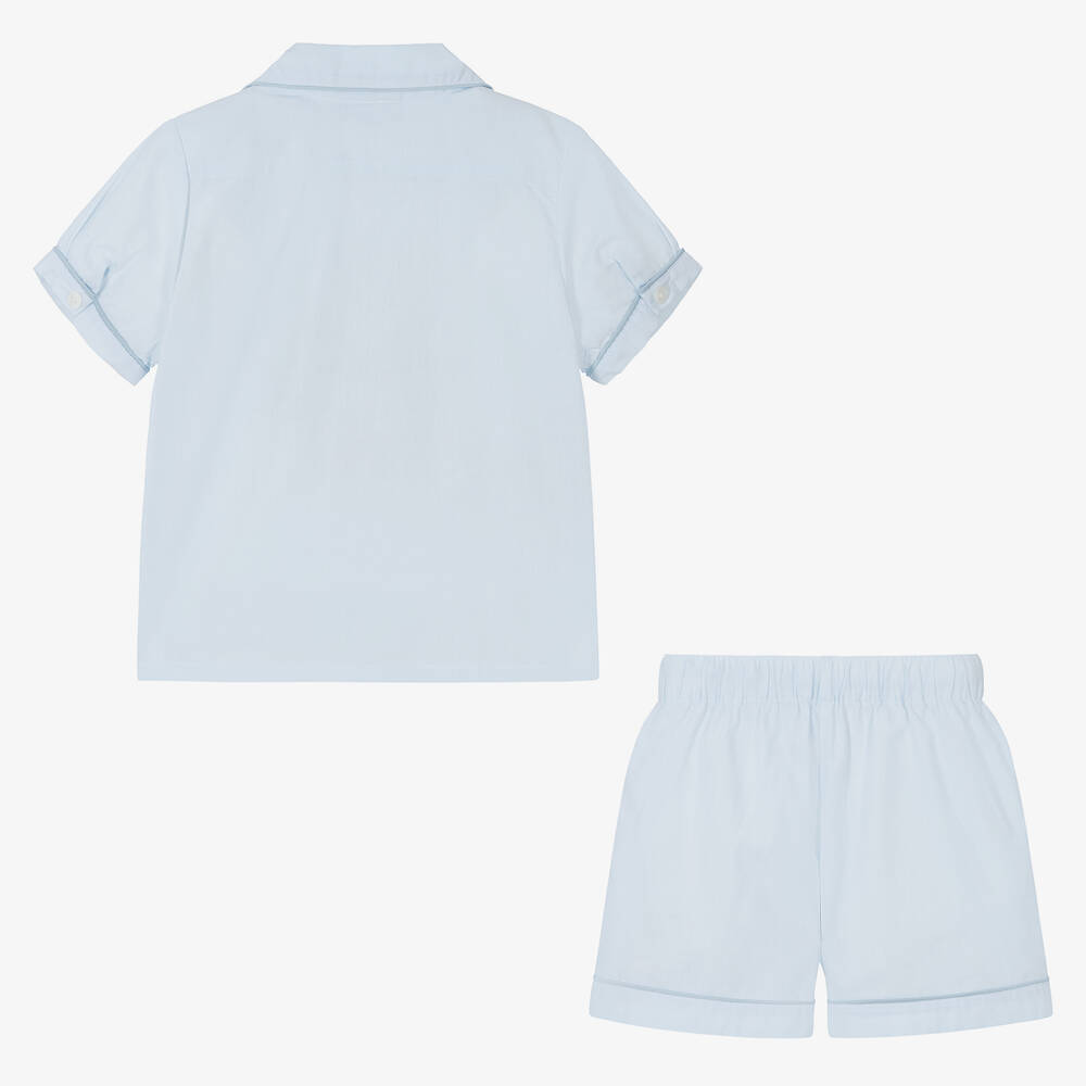 Mini Lunn-Boys Blue Cotton Cowboy Short Pyjamas | Childrensalon
